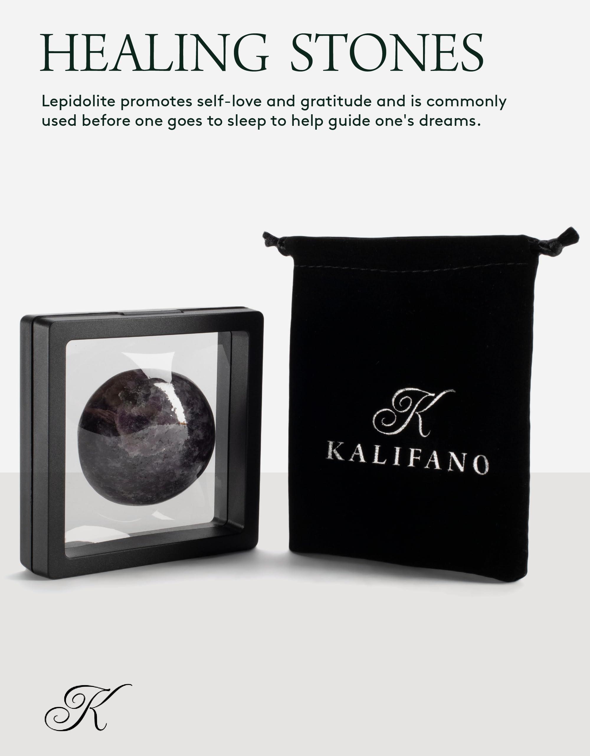 KALIFANO Lepidolite – pierre paume équilibre émotionnel pour la journée.