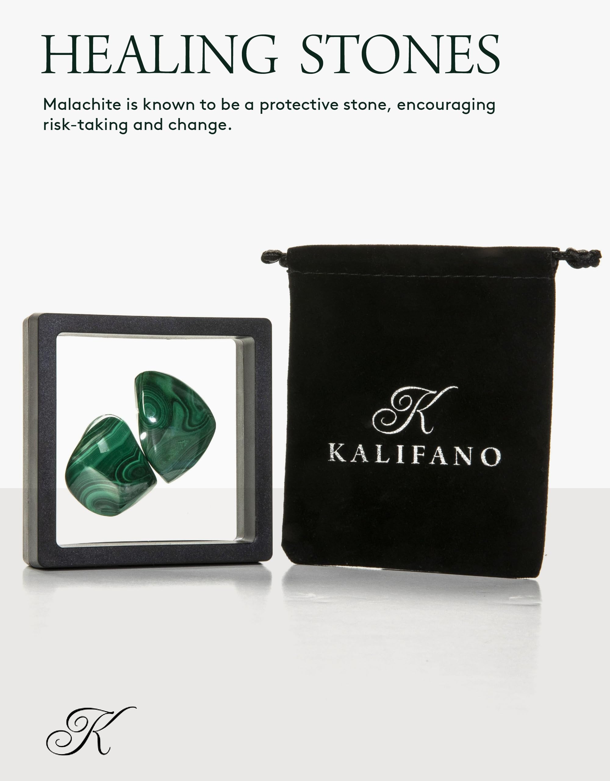 KALIFANO malachite ensemble deux pierres — pièces uniques pour méditation.