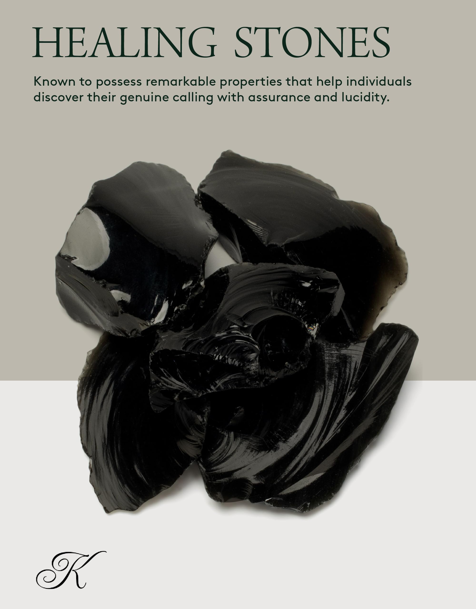 KALIFANO Obsidienne brute – détails de grain et couleur naturelle.