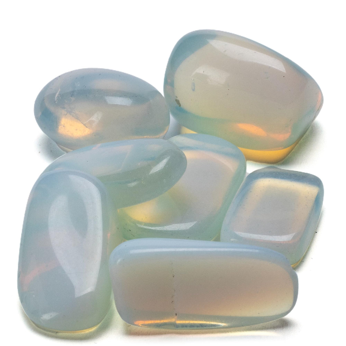 Kalifano Opalite et pierre de lune – gros plan sur pierres polies pour méditation et équilibre.