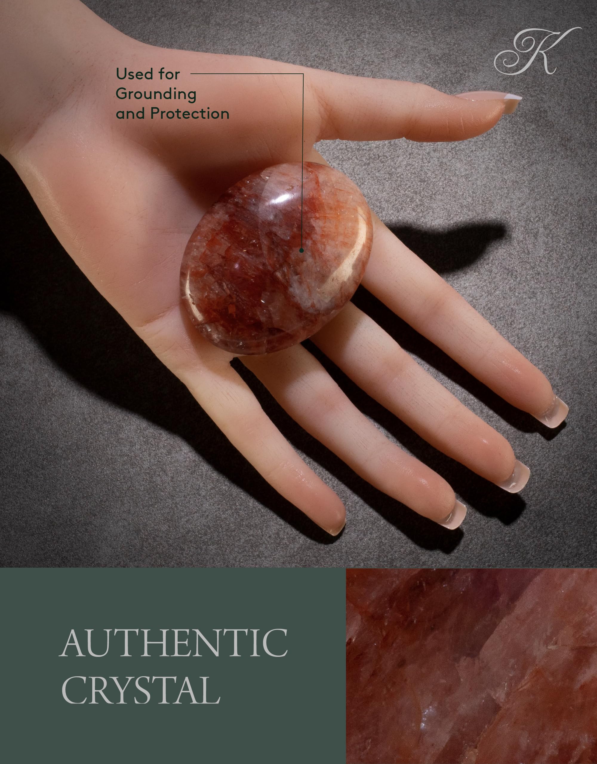 KALIFANO Quartz Feu, pierre de paume avec carte informative incluse.