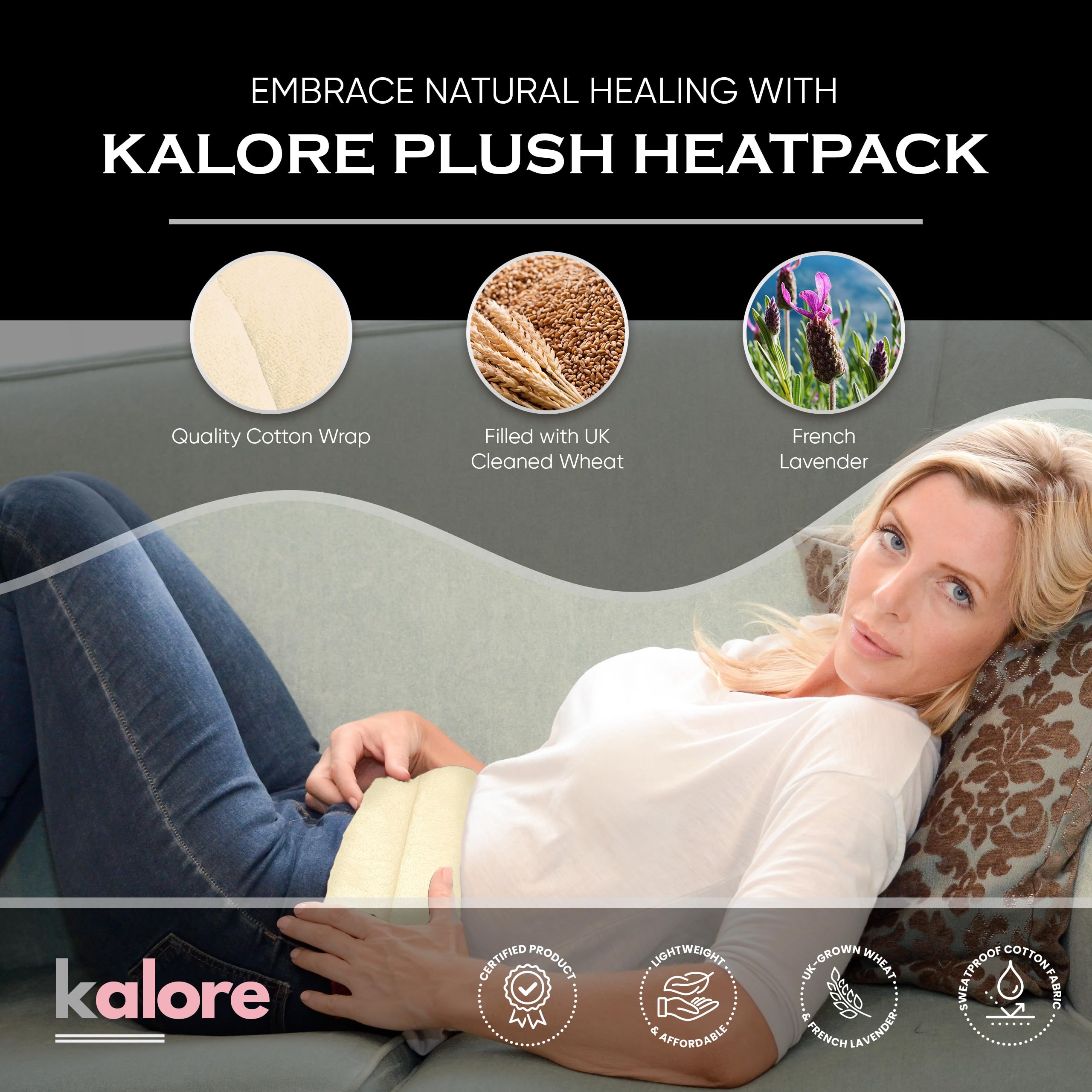 KALORE coussin chauffant ventre Velboa réchauffe confortablement lront.