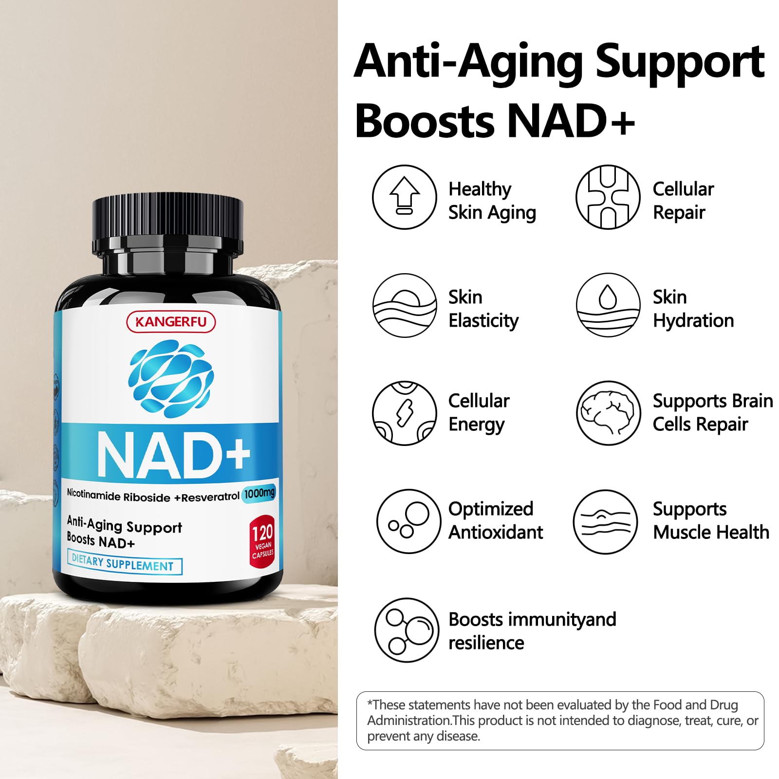 KANGERFU NAD Resveratrol liposomale – Mélange d ingrédients synergiques.