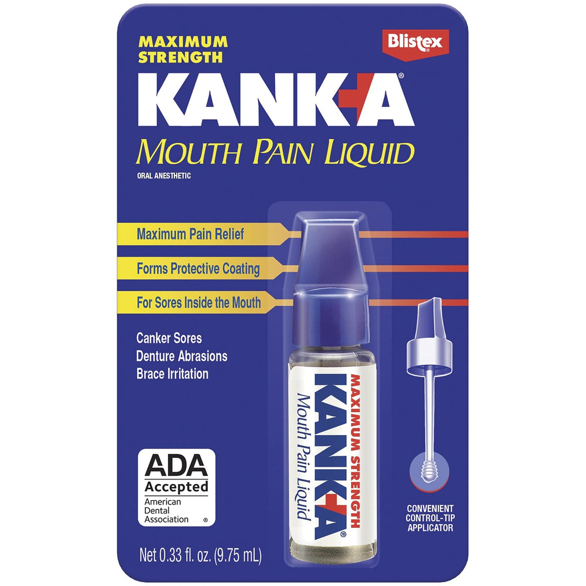Kank-A liquide pour douleur buccale, flacon compact et soulagement potentiel.