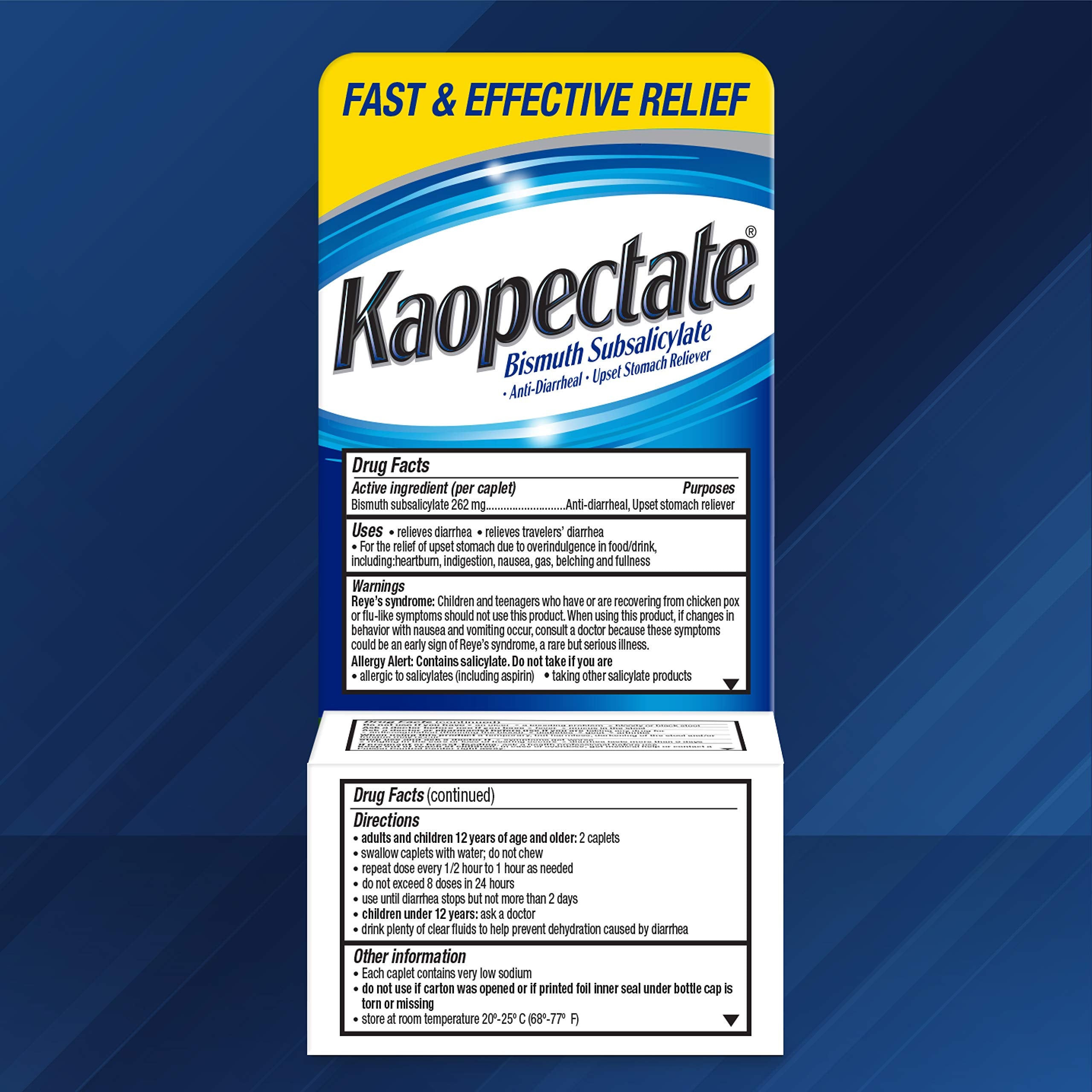 Caplets Kaopectate faciles à prendre lors de déplacements quotidiens.
