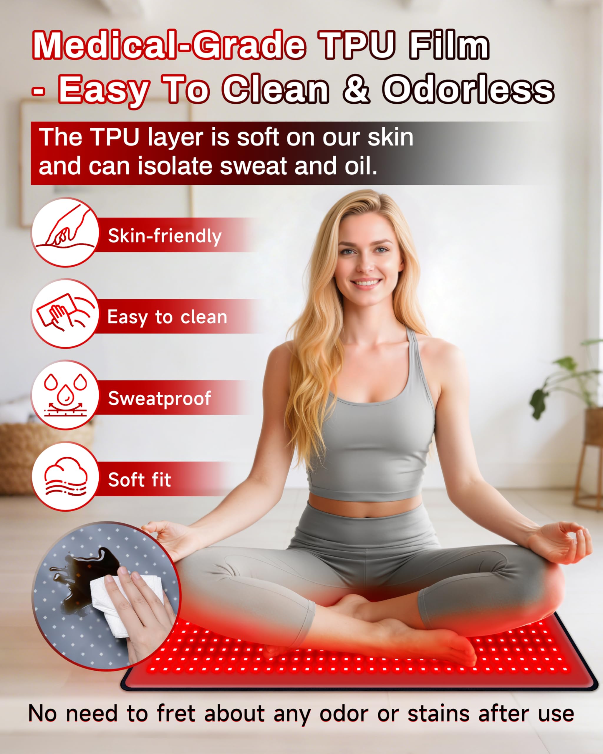 Kaoudt matelas lumière rouge abdomen: détente et confort ciblé.