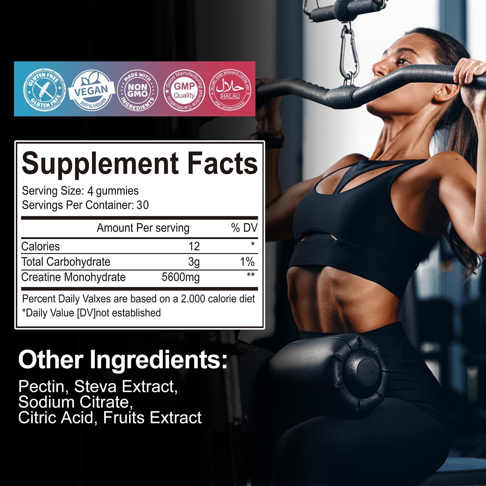 Gommes Kaoxnu Creatine Monohydrate, bouteille fermée, emballage sûr et compact.