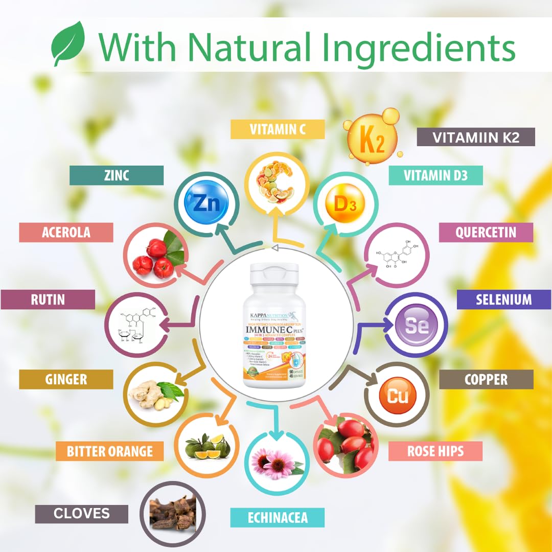 Kappa Nutrition Immune C Plus, 14 ingrédients actifs pour le potentiel antioxydant.