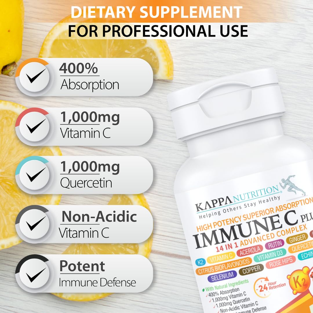 Kappa Nutrition Immune C Plus, emballage et étiquette indiquant le caractère vegan.