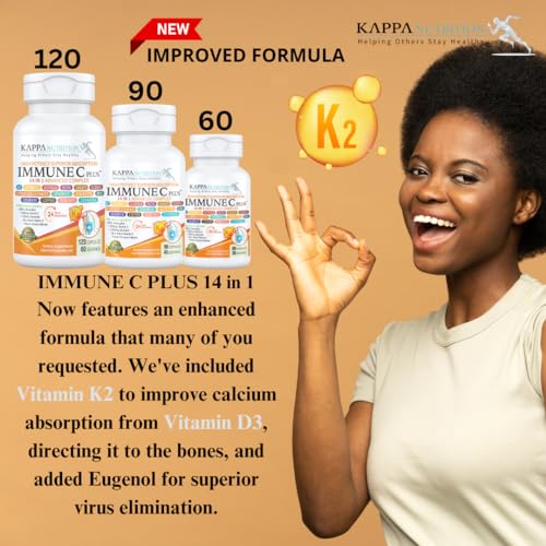Kappa Nutrition Immune C Plus, etiquette détaillée, montre les 14 ingrédients pour le soutien immunitaire.