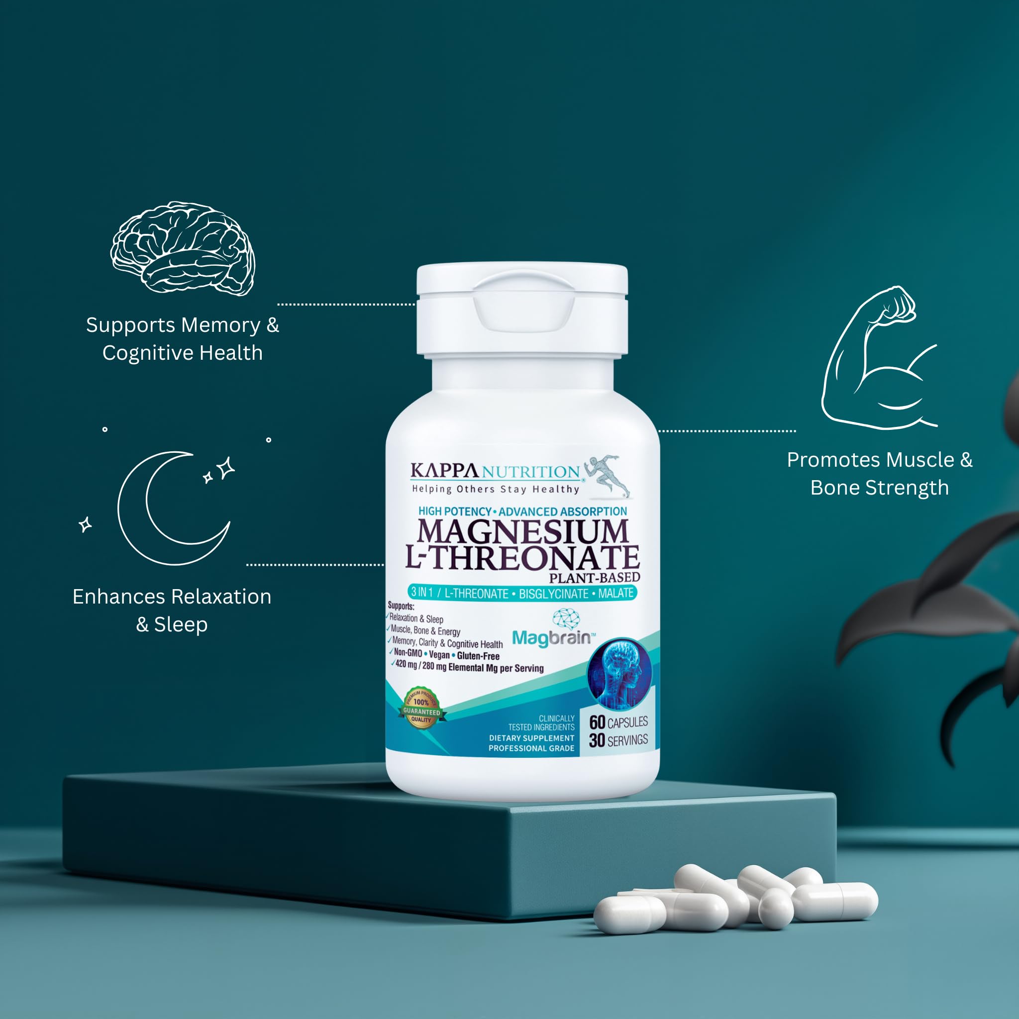 Kappa Nutrition MagBrain – étiquette: composition et dosage lisibles.