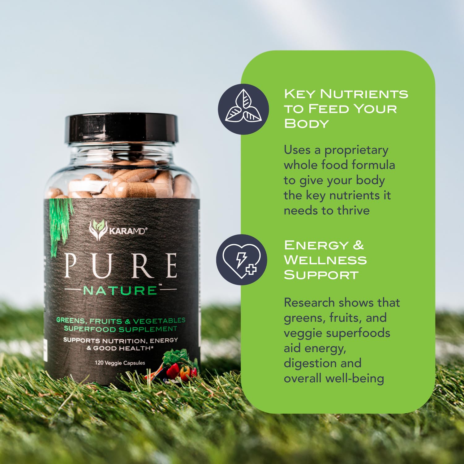 KaraMD Pure Nature: poudre de superaliments naturelle pour vitalité et clarté mentale.