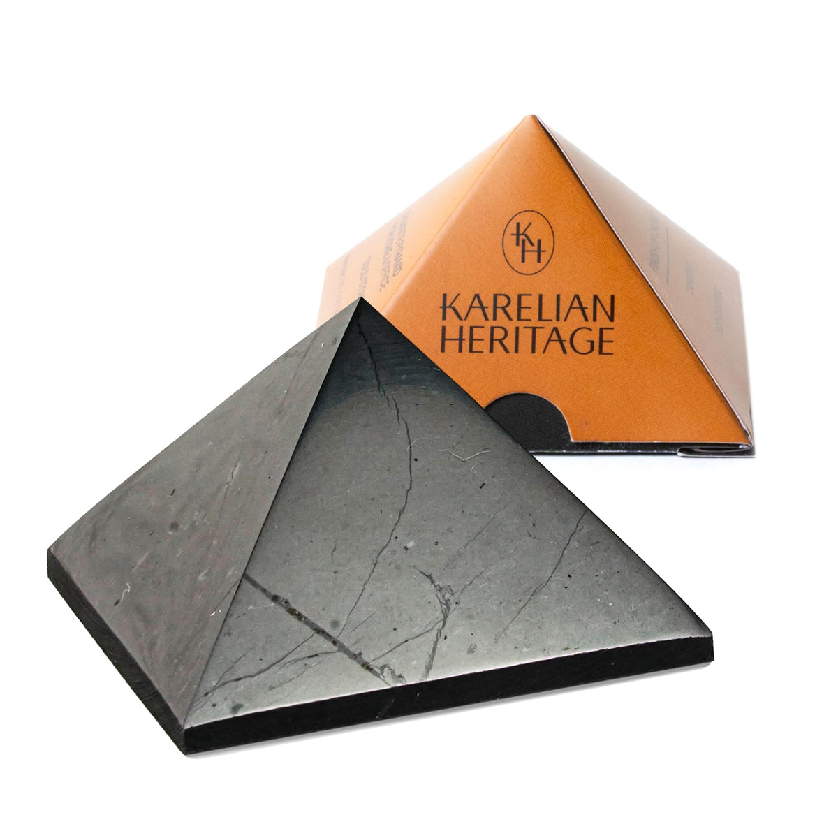 Pyramide Shungite 2 pouces Karelian Heritage sur socle, protection de l'espace.