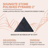 Détail surface noire de la pyramide Shungite Karelian Heritage avec veines dorées naturelles.