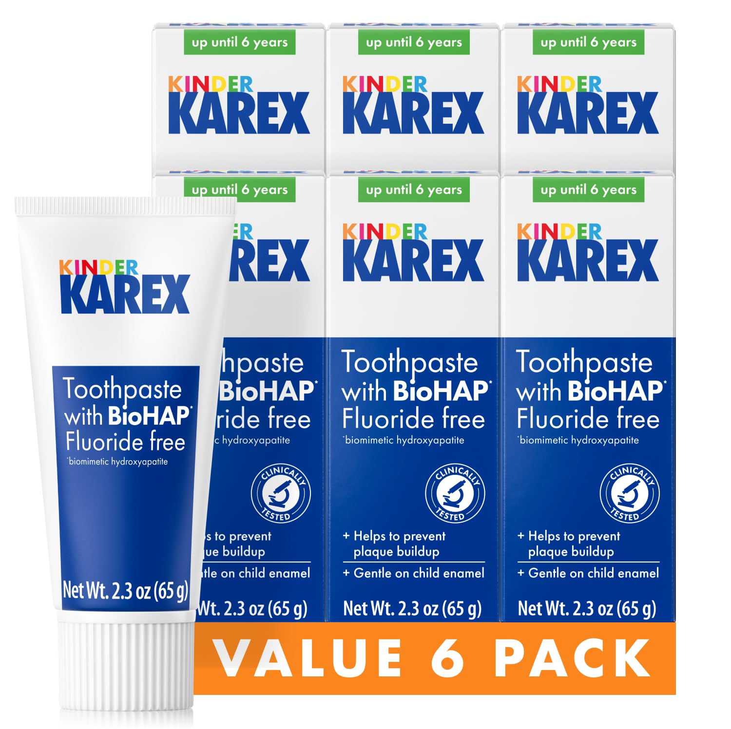 KAREX Kinder hydroxyapatite, emballage lot6, dentifrice sans fluor pour routine quotidienne.