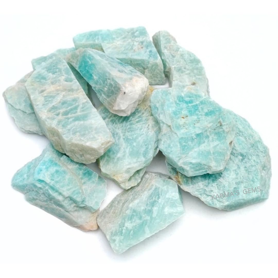 Karma Gems Amazonite, pierre brute : énergie apaisante idéale pour méditation et décoration zen.