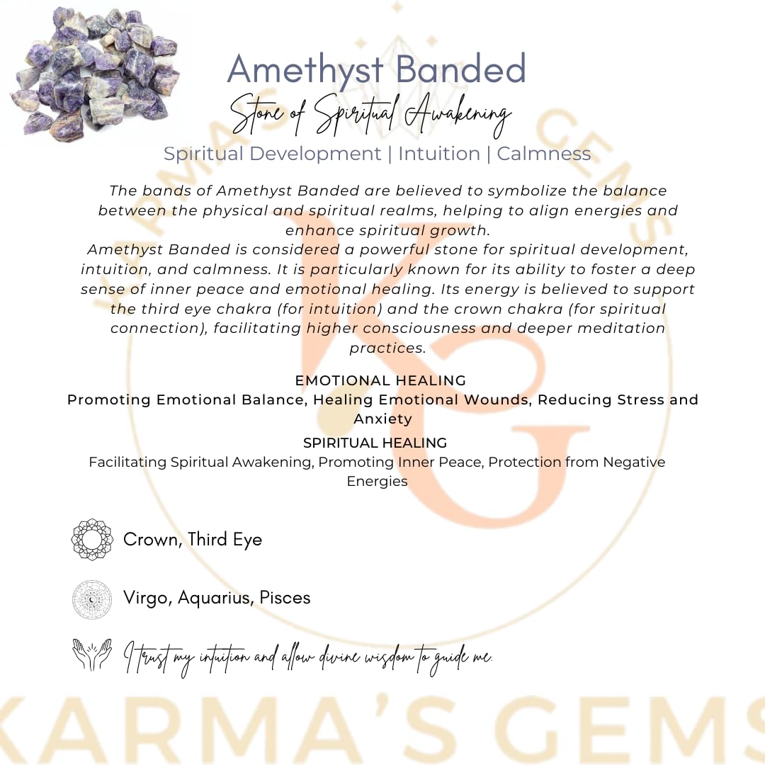Karma Gems Améthyste bandée, variation unique pour collection spirituelle exclusive.