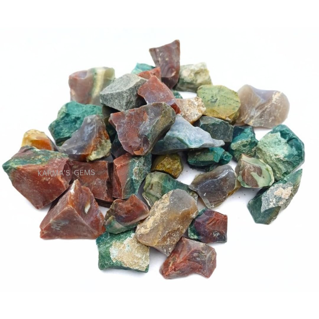 Karma Gems Jaspe Fantaisie Sanguin, pierre brute, couleurs riches idéales pour déco et collection.