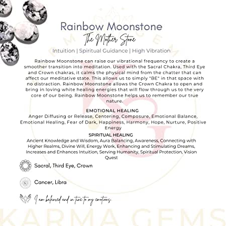 Karma Gems – pierre-lune-arc-en-ciel reflets calmes pour un moment zen.