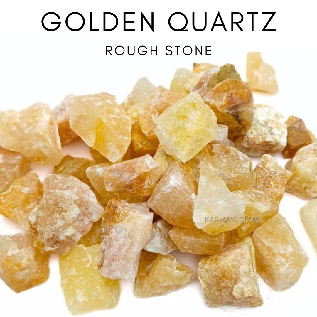Karma Gems quartz doré brut indien, gros plan sur la texture et la couleur chaude.