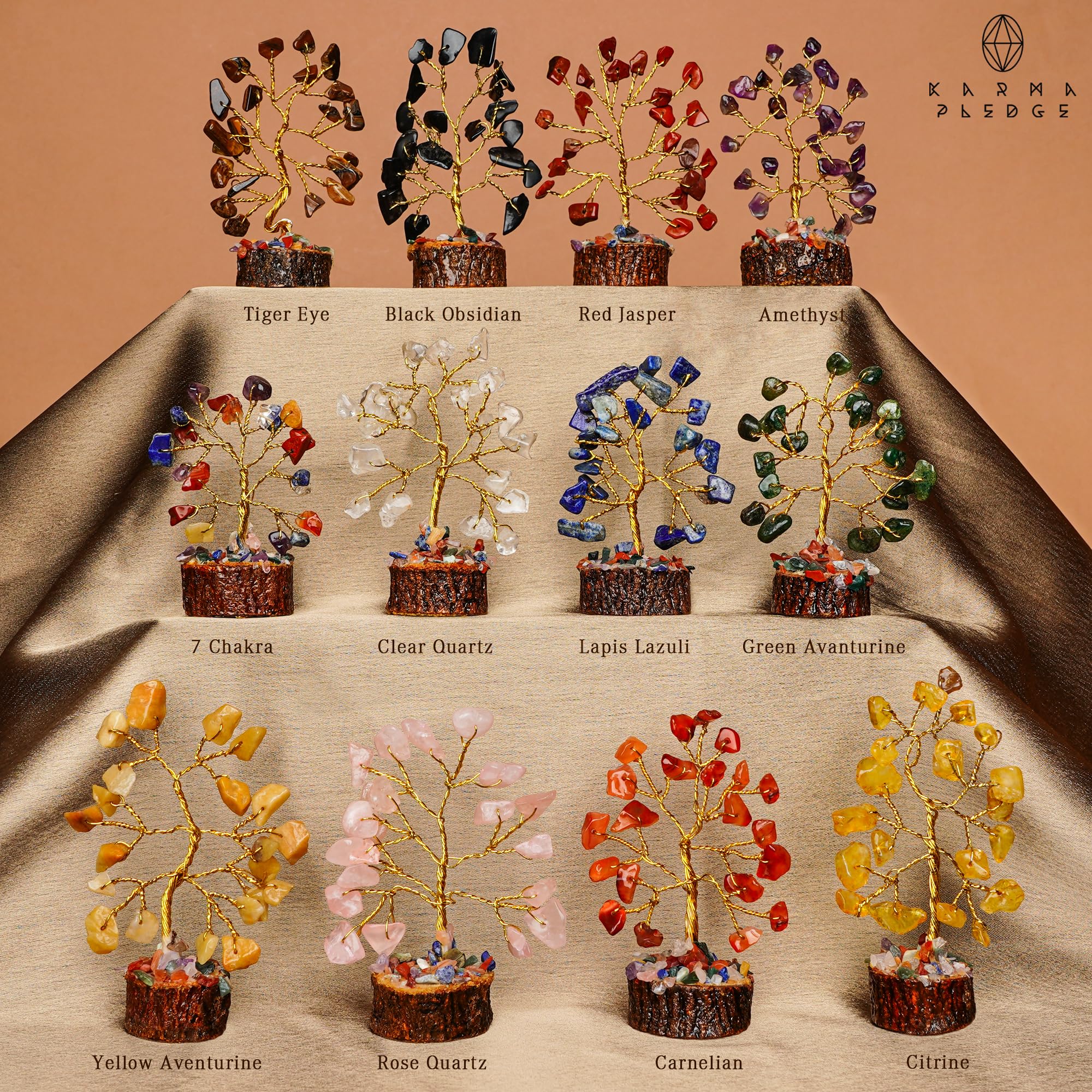 KARMAPLEDGE Arbre Cristal sur base bois, détail raffiné pour une déco apaisante