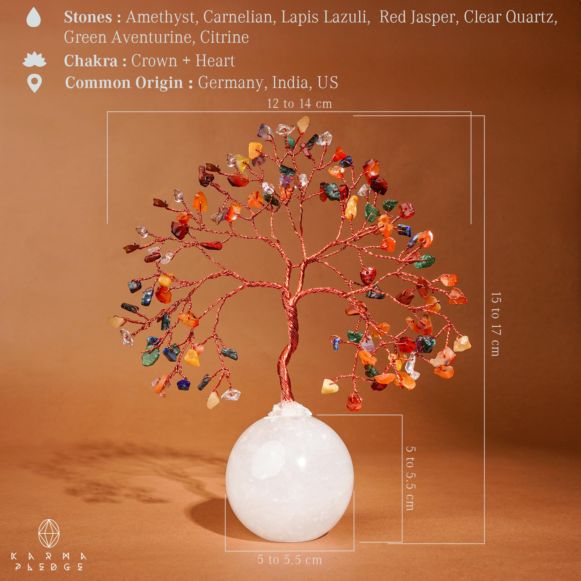 KARMAPLEDGE Arbre Cristal Branche Fil Cuivre — détails délicats et branches en cuivre.