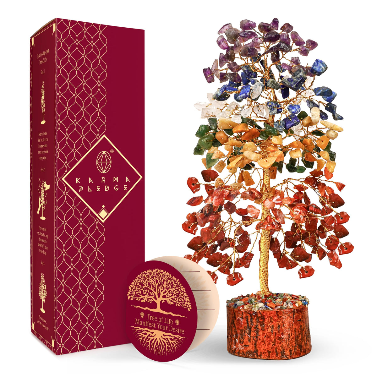 KARMAPLEDGE Arbre cristaux sept chakras, favorise énergie positive et équilibre intérieur.