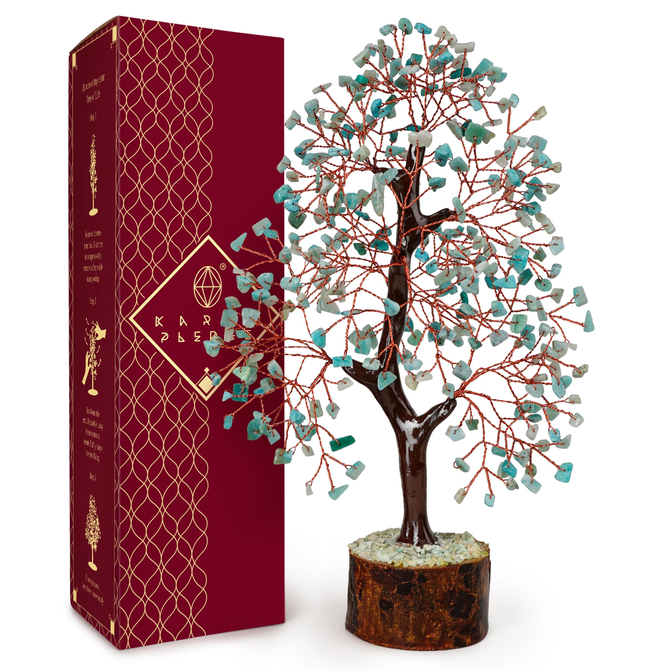 KARMAPLEDGE Arbre de Vie Cristal Amazonite, favorise la communication et l'équilibre émotionnel.