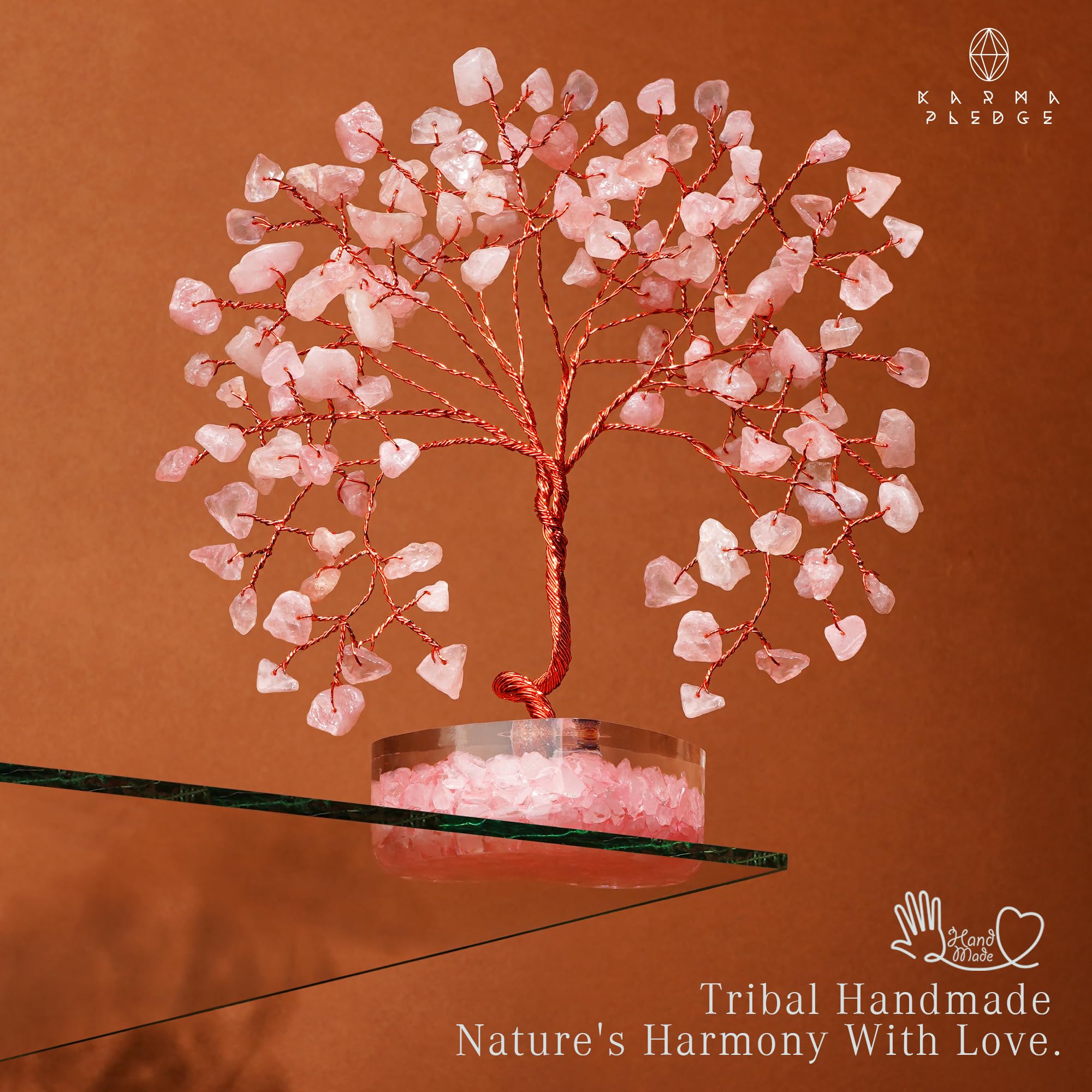 KARMAPLEDGE deco-salon rose-quartz-arbre, accent décoratif stimulant la positivité.