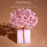 KARMAPLEDGE Arbre quartz rose – base carrée, décoration élégante pour salon.