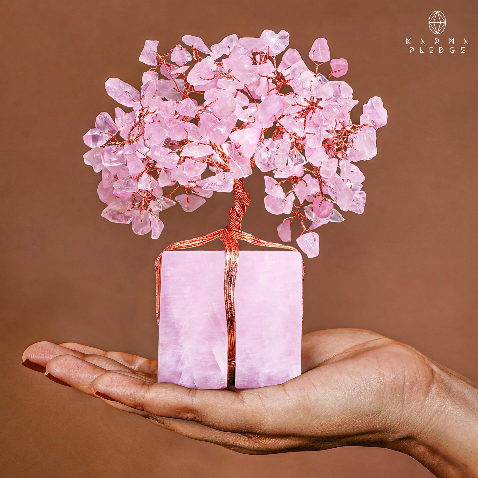 KARMAPLEDGE Arbre quartz rose – cadeau parfait pour anniversaire ou fête.
