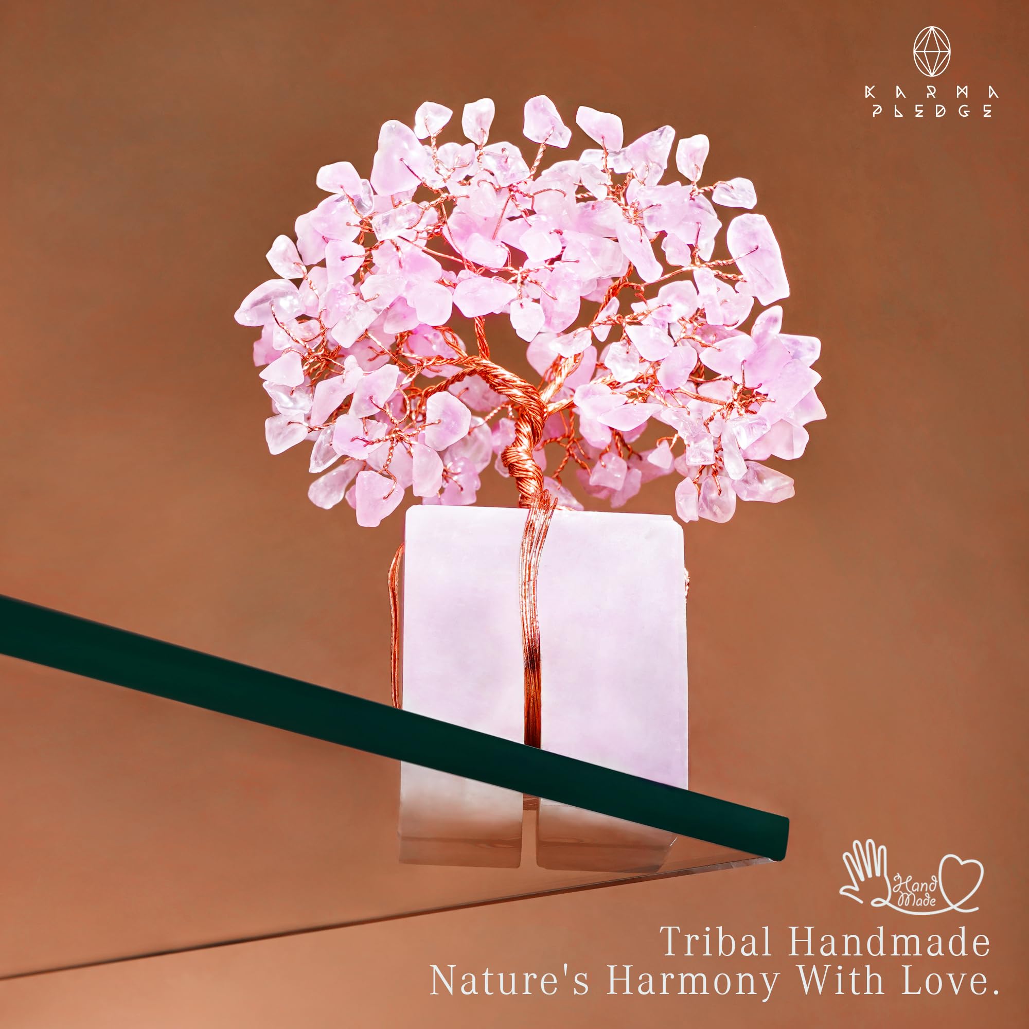 KARMAPLEDGE Arbre quartz rose – décoration intérieure moderne et zen.