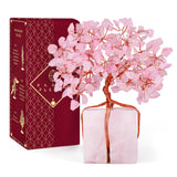 KARMAPLEDGE Arbre quartz rose – détail des pierres, invite l'harmonie émotionnelle.