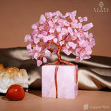 KARMAPLEDGE Arbre quartz rose – emballage cadeau soigné, prêt à offrir.