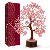 KARMAPLEDGE arbre de vie quartz rose sur socle bois, énergie apaisante pour la maison