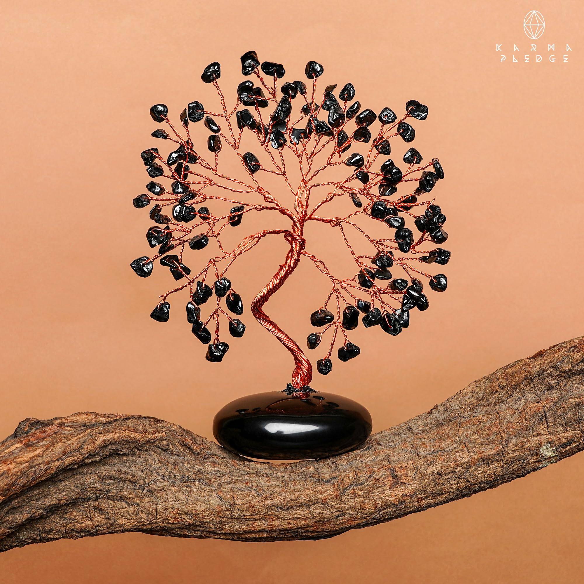 KARMAPLEDGE Décoration table arbre de vie obsidienne — moment de méditation et calme.