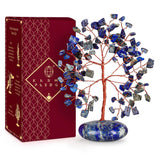 KARMAPLEDGE Lapis Lazuli arbre de vie sur base pierre, calme et concentration au bureau.