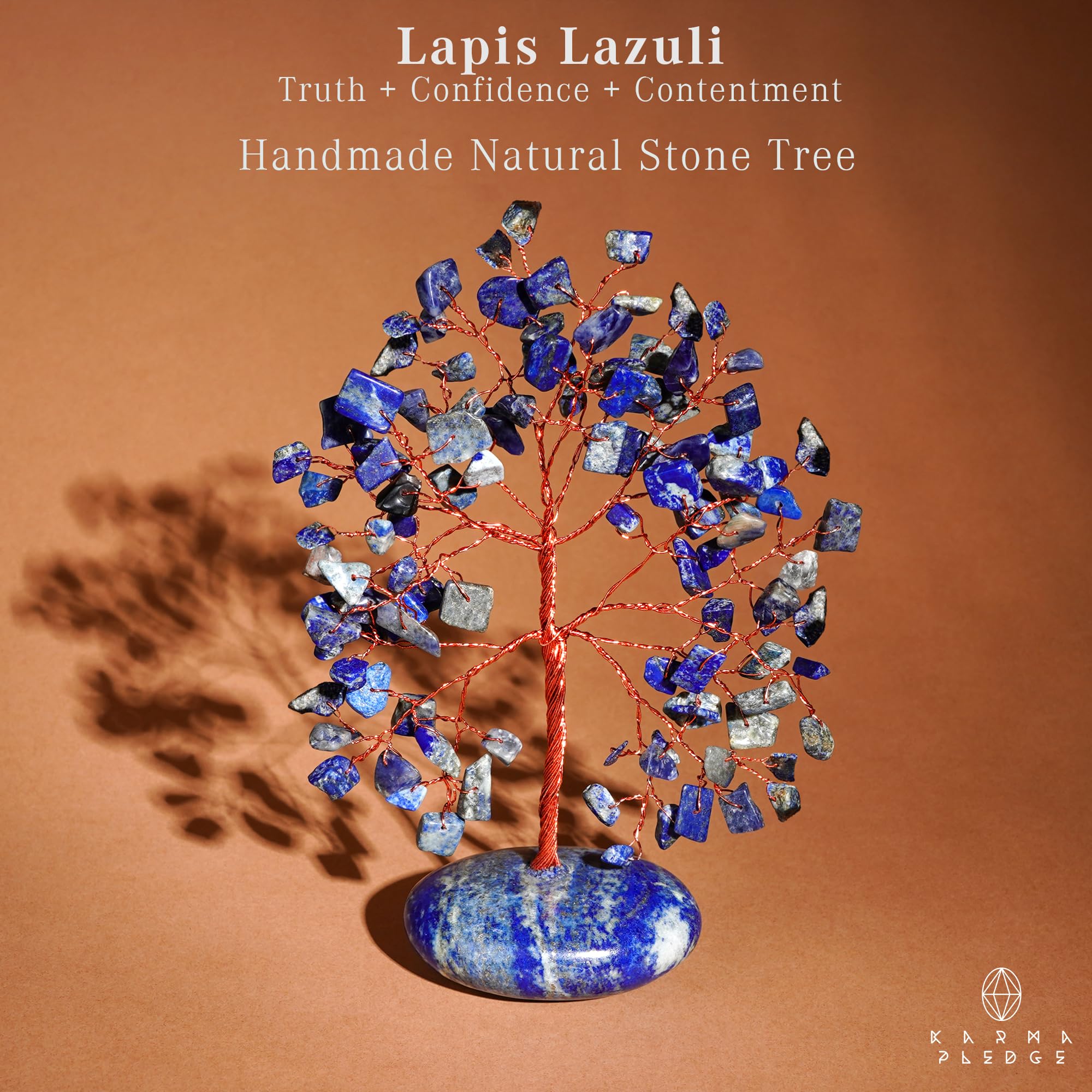 KARMAPLEDGE Arbre de vie bleu avec fil cuivre, touche artisanale et énergie positive.
