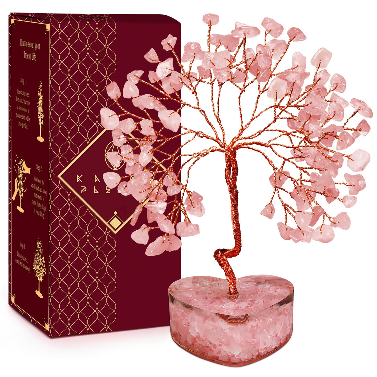 KARMAPLEDGE arbre-de-vie quartz rose, bijou décoratif apportant harmonie et douceur au foyer.