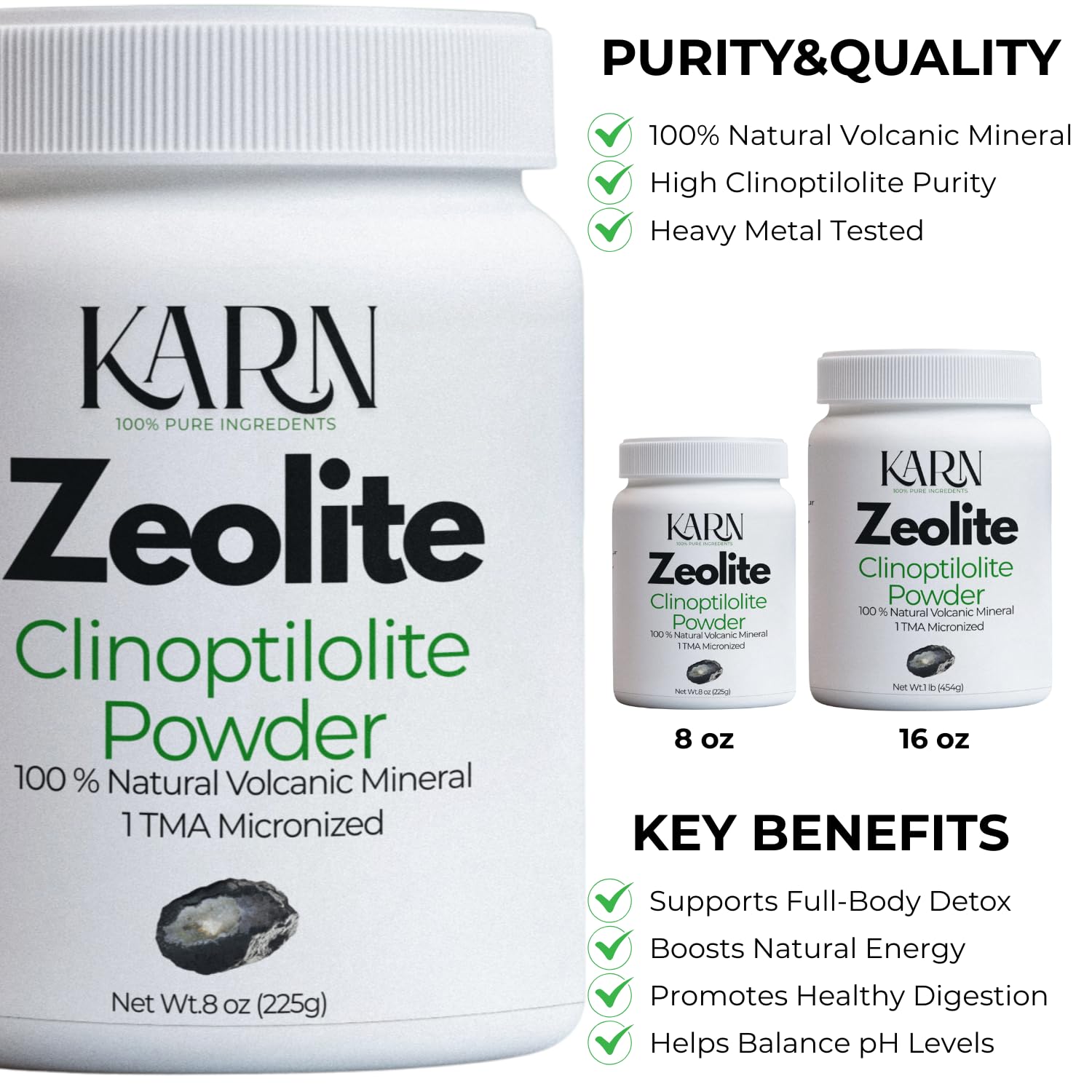KARN Zeolite Minéral Volcanique Pur: extrait naturel sans additifs.