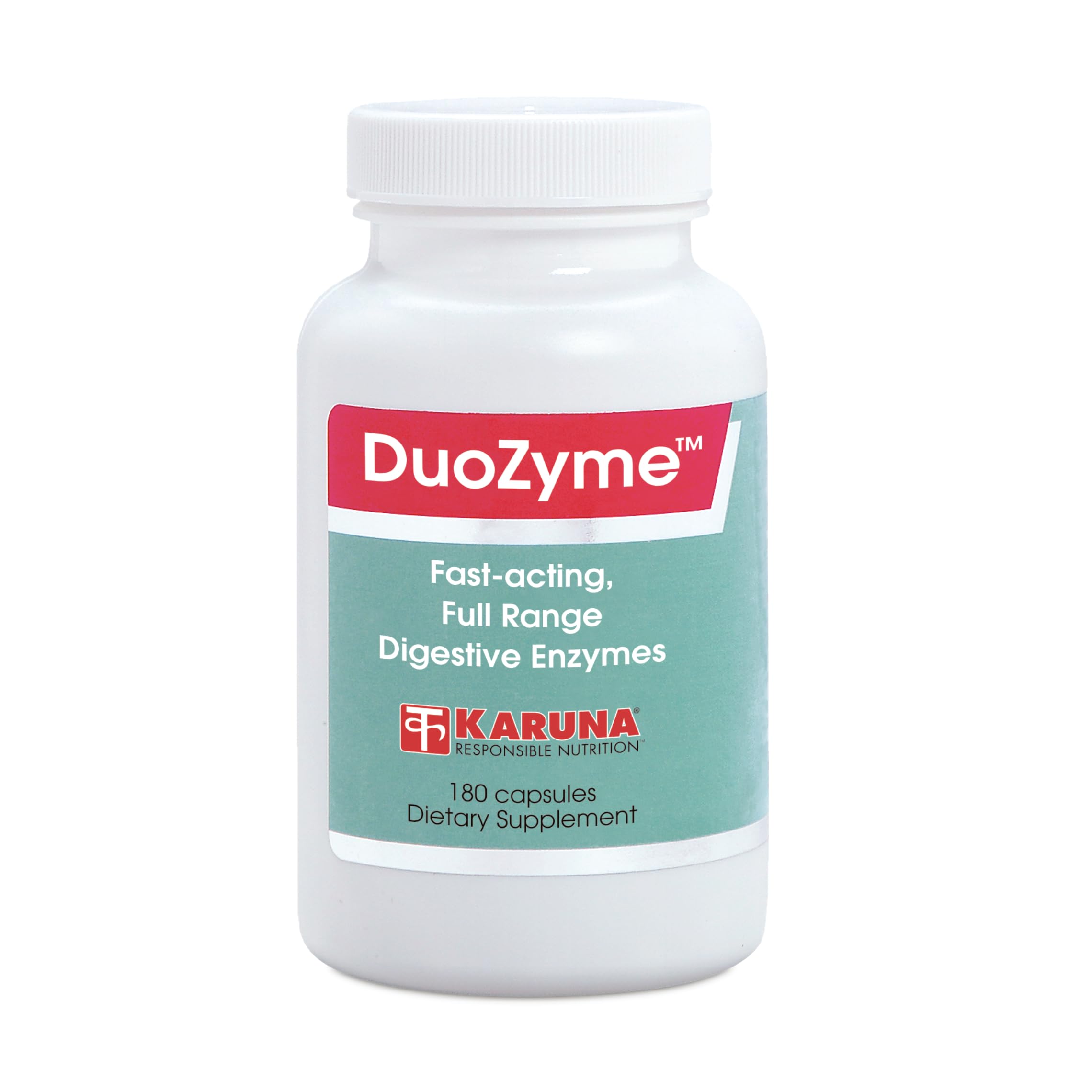 Karuna DuoZyme - bouteille 180 gélules, soutien digestif potentiel après repas.