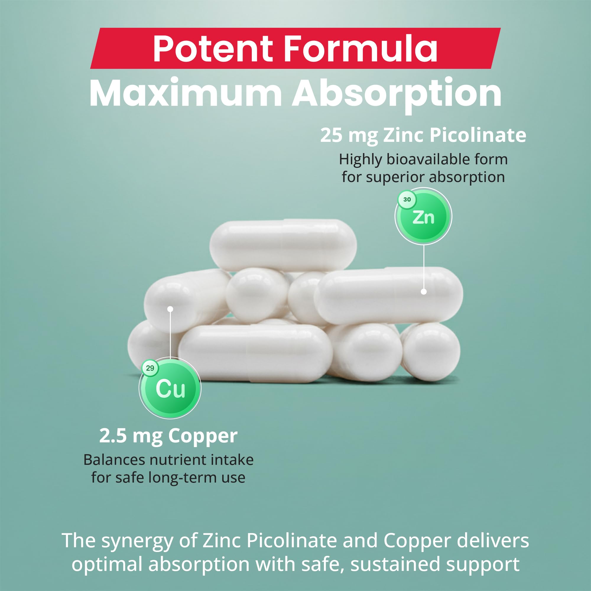 Étiquette lisible Karuna Zinc Picolinate Plus mentionnant zinc et cuivre équilibrés.