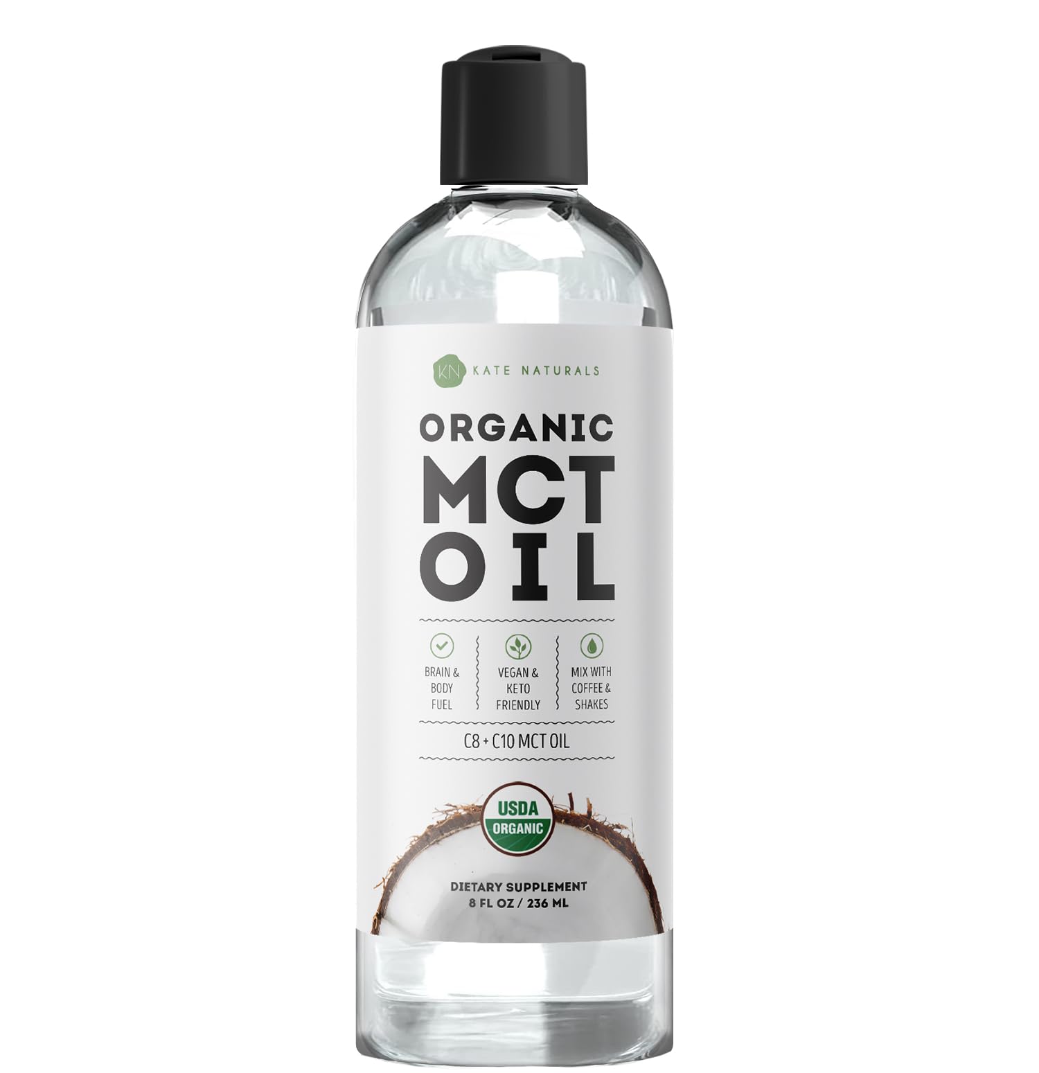 Kate Naturals Huile MCT pour café, énergie rapide dans votre café.