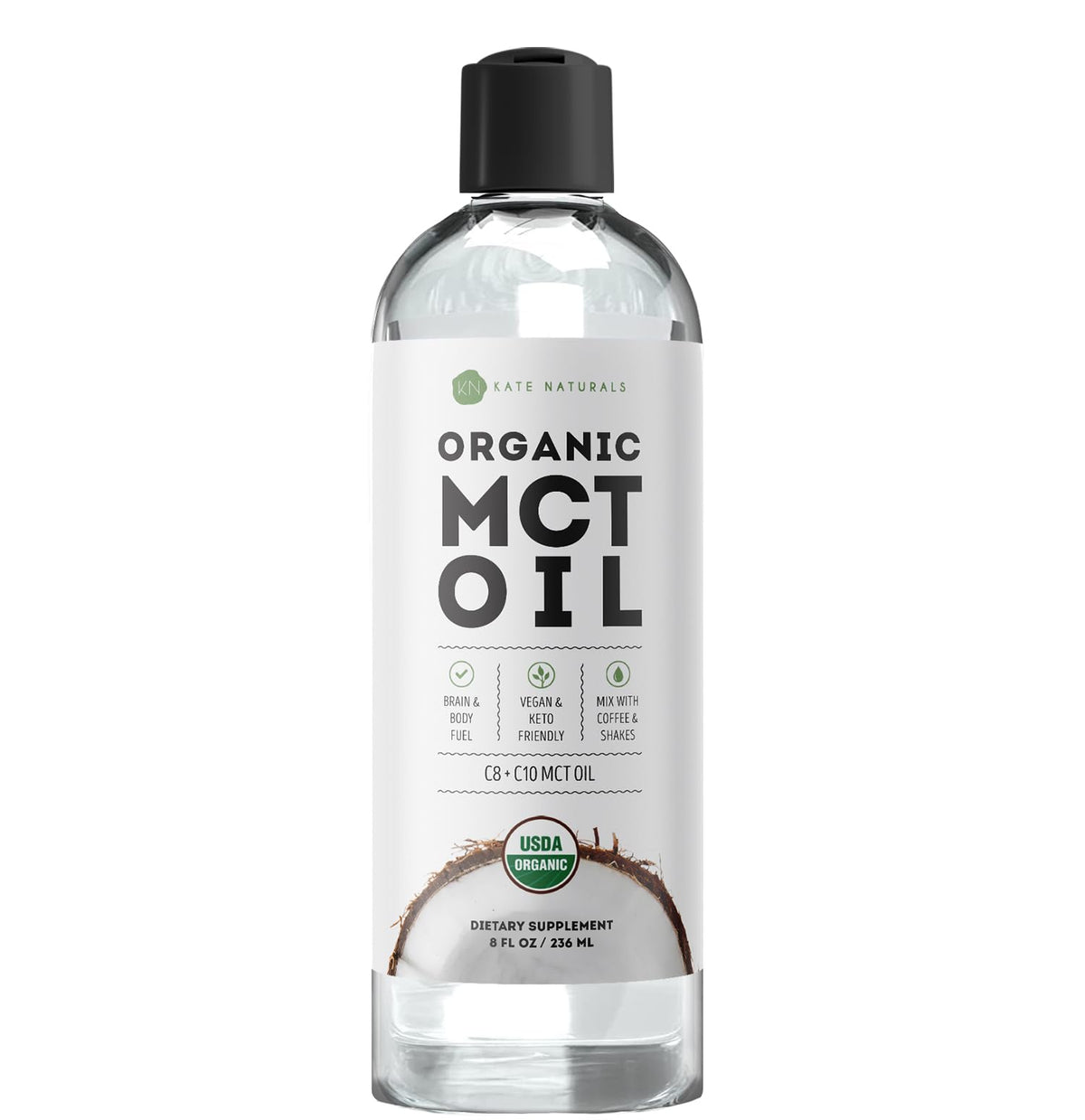 Kate Naturals Huile MCT pour café, énergie rapide dans votre café.