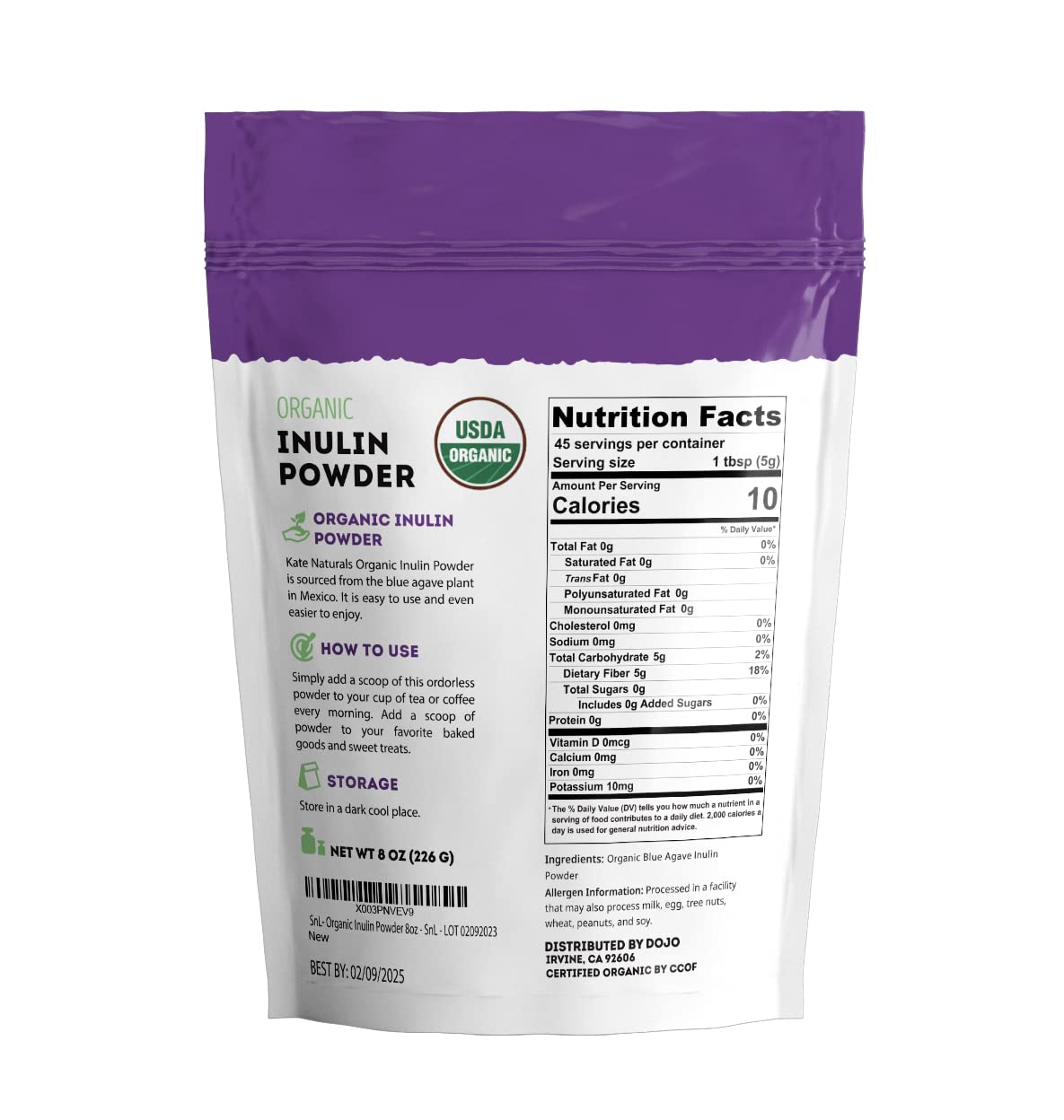 Kate Naturals Inuline, édulcorant naturel, idéal pour vos recettes quotidiennes.