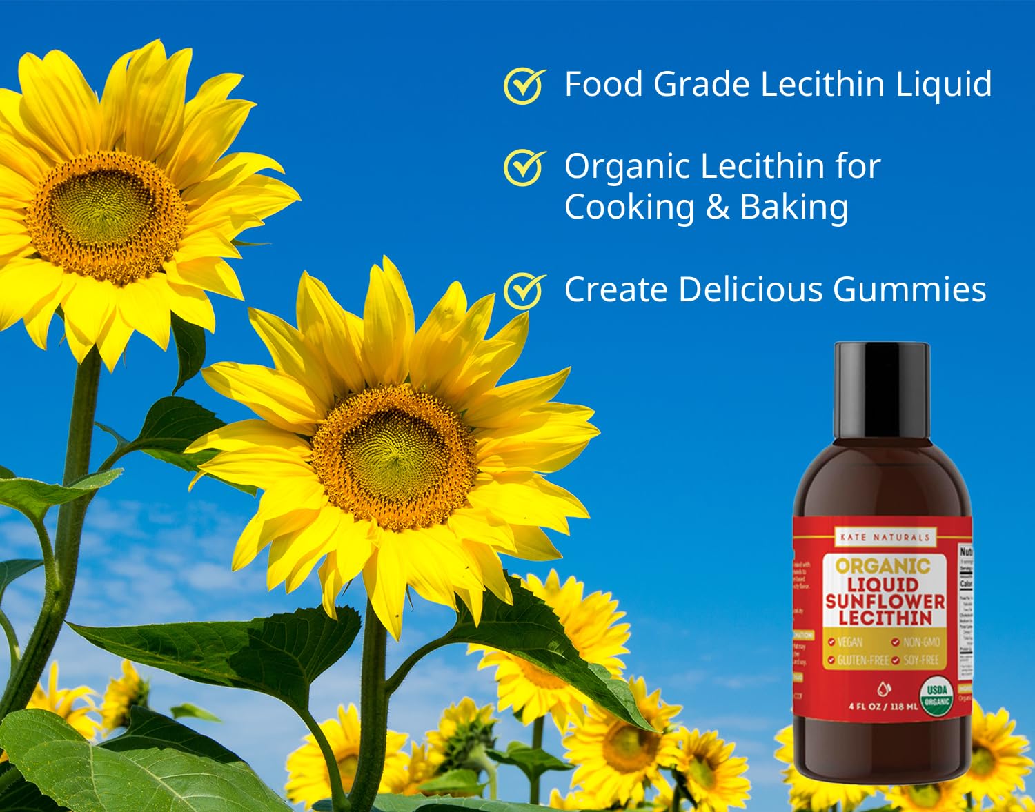 Utilisation pendant l’allaitement avec Kate Naturals Lecithine Tournesol utile dans les boissons.