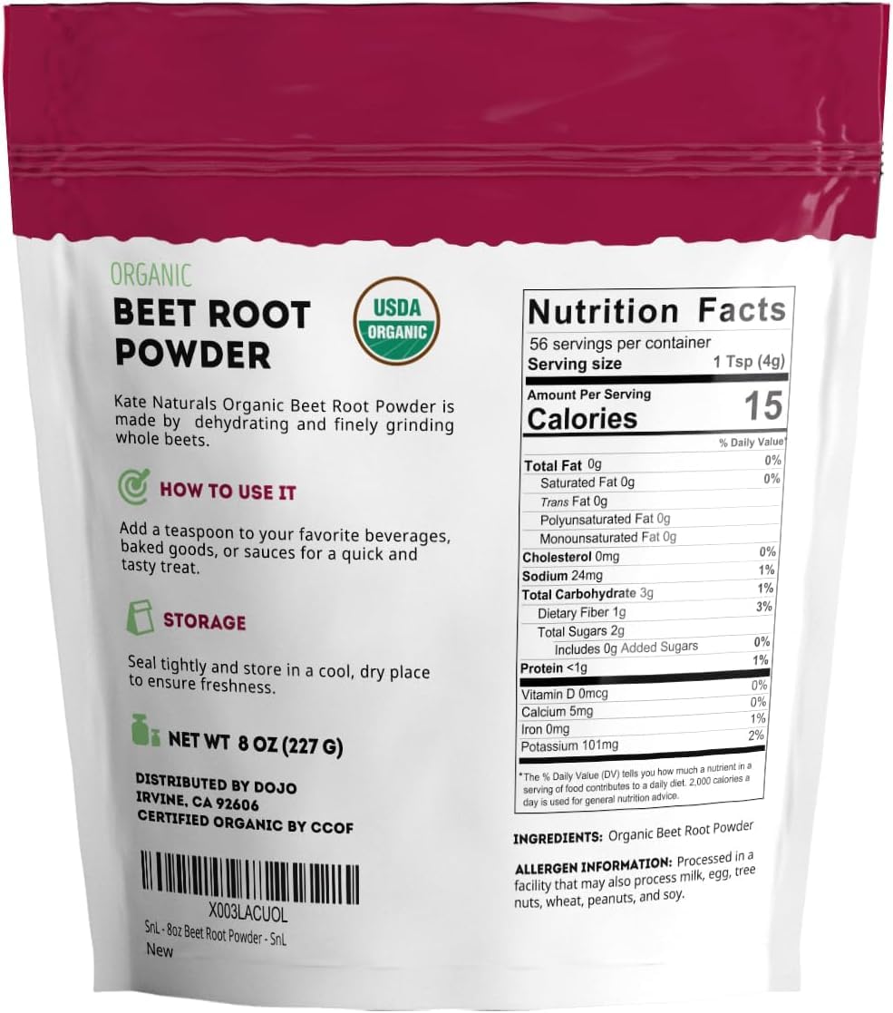 Kate Naturals poudre de betterave bio pratique pour recettes et énergie naturelle.