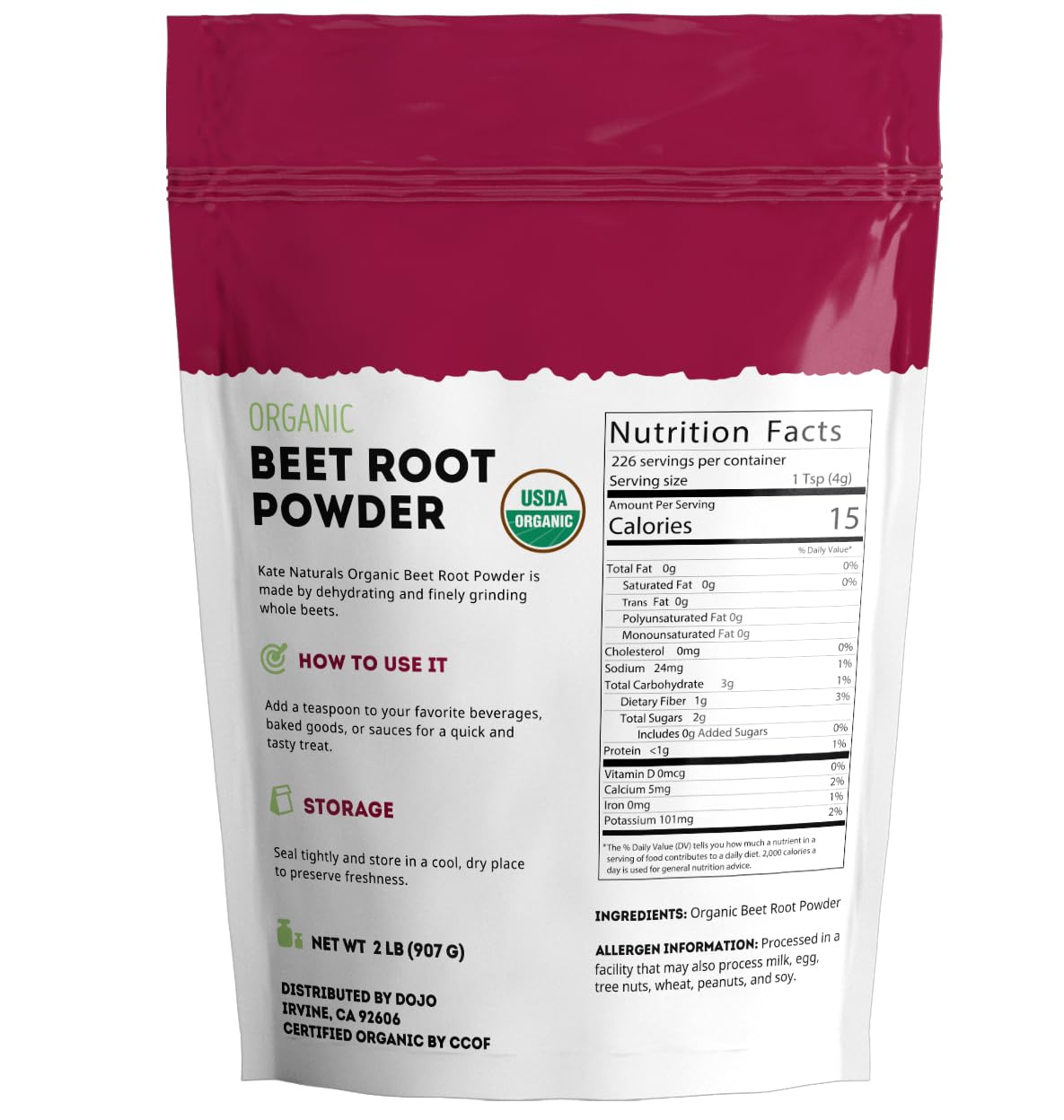 Ingrédient naturel Kate Naturals poudre de betterave, polyvalent pour recettes maison.