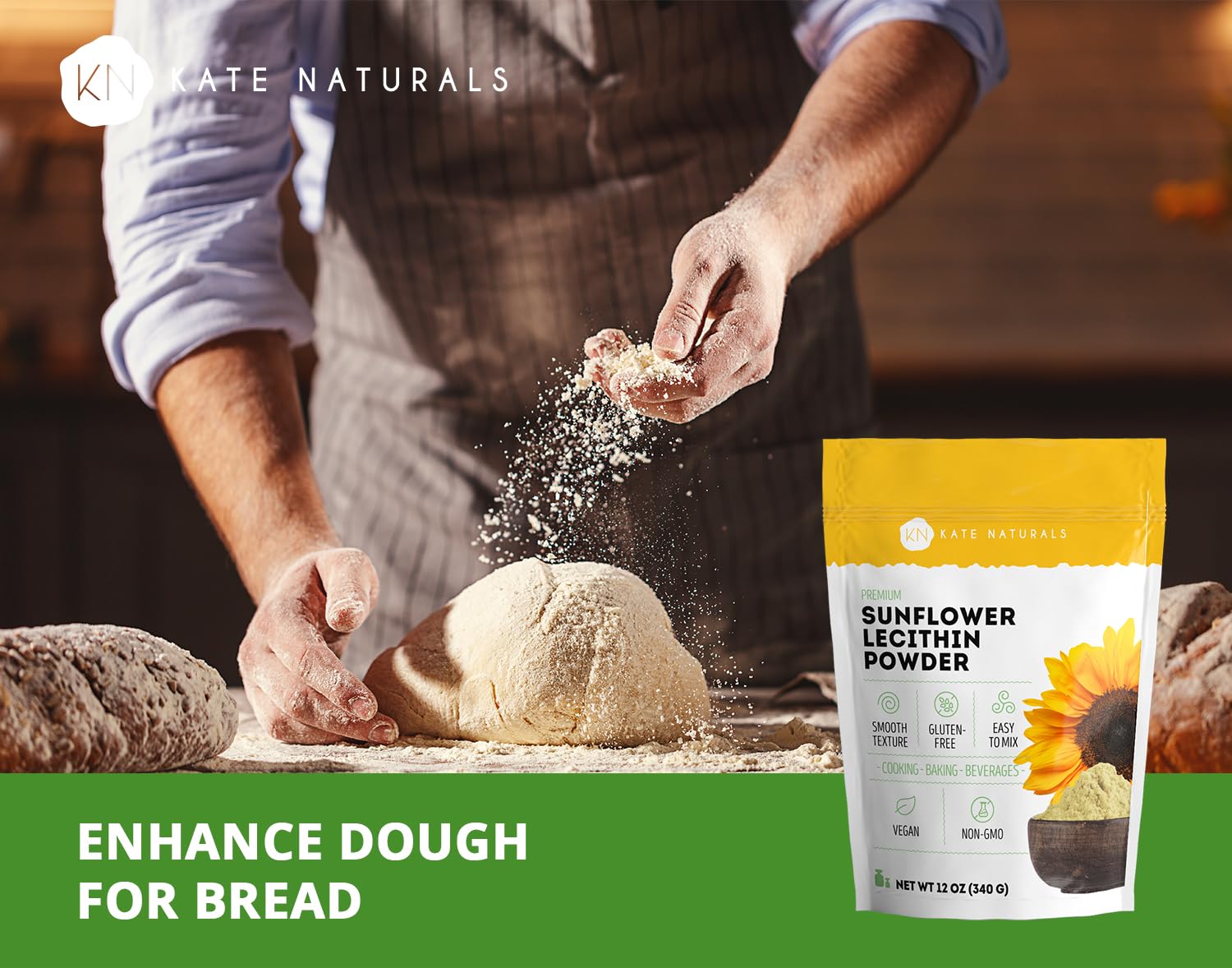 Kate Naturals Poudre Lecithine Tournesol — emulsifiant naturel sans soja pour recettes véganes