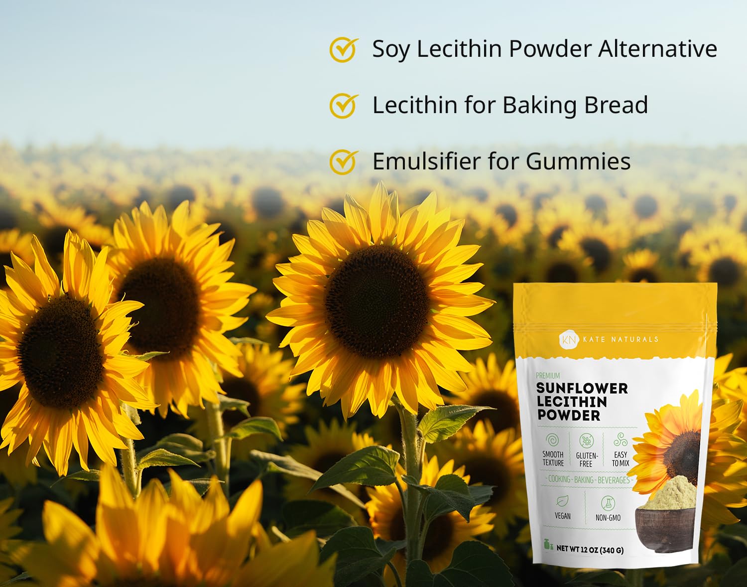 Kate Naturals Poudre Lecithine Tournesol — amélioration de la texture du pain et dorer la croûte